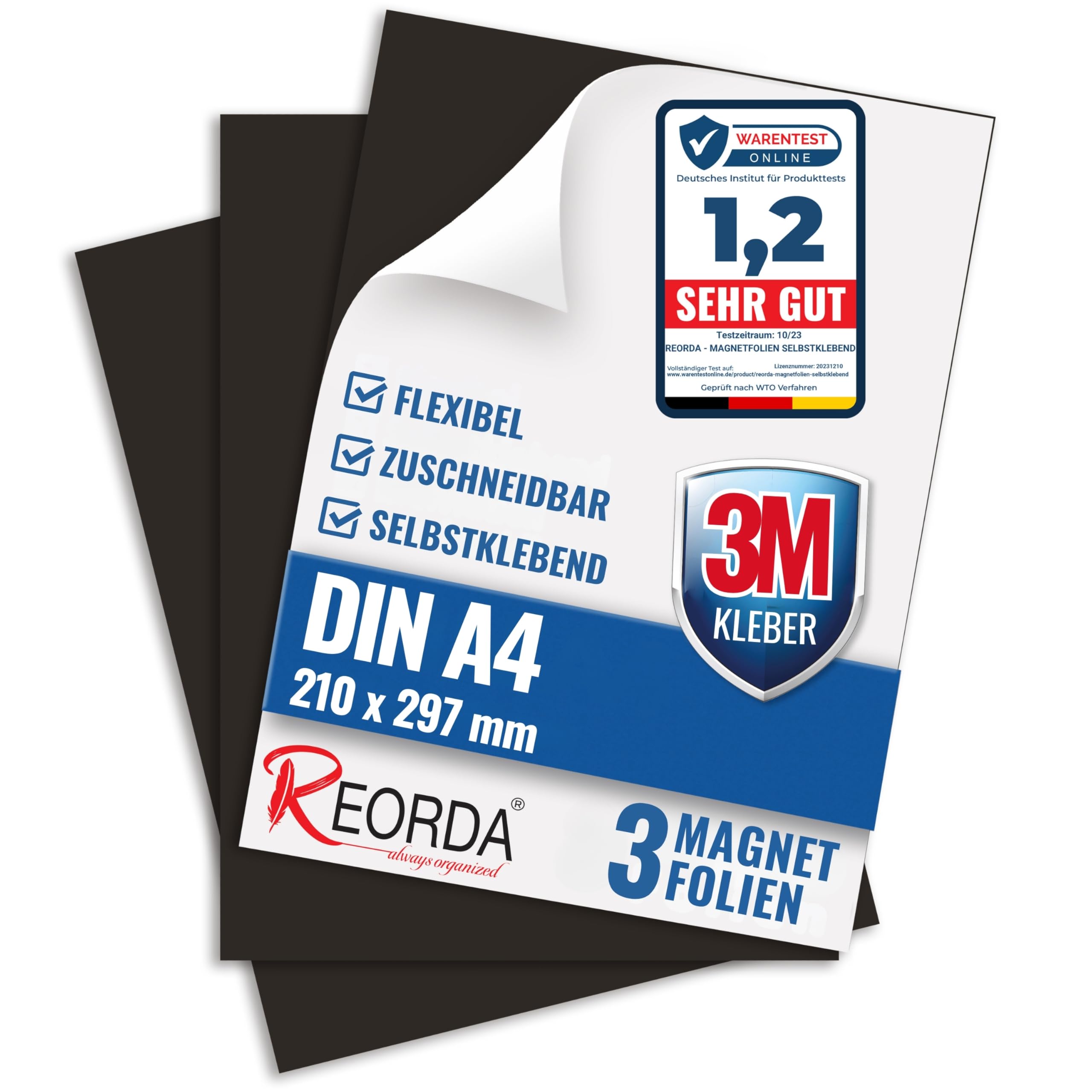 Reorda Magnetfolie DIN A4 selbstklebend - Starker 3M-Kleber - Ideal für Kühlschrank, Tafeln & Poster - Bastelmaterial se